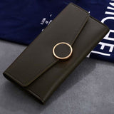 TD® Portefeuille Long en Cuir PU Noir Femmes Simple Porte-Monnaie Porte-cartes Sac à Main  Détail Boucle Doré Bouton à Pression