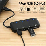 TD® Hub USB 3.0 Multiprise, Multi 4 Ports USB Multiple Ultra Fin avec Voyants de Commutateurs d'alimentation Individuels