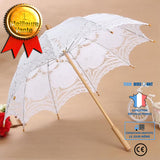 TD® Chic parapluie en bois avec dentelles fait à la main pour femmes - parapluie moderne pour mariage et pour mariée Decor blanc
