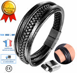 TD® Bracelet en cuir bracelet multicouche tissé bracelet en acier inoxydable homme femme quotidien design style simple sobre discret