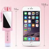 TD® Perche à selfie miroir samsung iphone stick support téléphone portable photos extensible réglable télescopique trepied rose