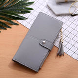 TD® Portefeuille Simple Long Porte-Monnaie Gland à Franges Porte-Monnaie Porte-Cartes/ Sac à Main/ Double Fermeture /Gris/ Finitions