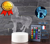 TD® Lampe 3D Veilleuse Licorne Variateur de Lumière 16 couleurs avec Télécommande USB Veilleuse LED Cadeau pour Enfants