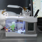TD® Mini aquarium rechargeable réservoir poissons USB fonction d’horloge LED  blanche calendrier perpétuel