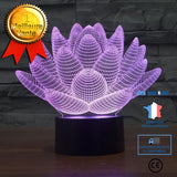 TD® Lampe optique poser décoratif tactile 7 couleur illusion optique - modèle fleur lotus - faible consommation câble USB 3 piles AA