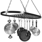 TD®  Support de casserole en métal de couleur noire avec 10 crochets Organisateur de rangement pour ustensiles de cuisine