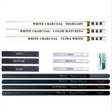 Ensemble de 15 pièces de peinture au fusain, fournitures d'art, charbon de bois blanc, poudre brillante, ensemble de pinceaux