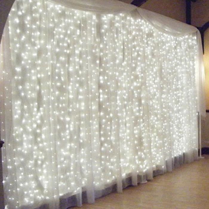 TD® 3m * 3m LED rideau lumineux Guirlande lumineuse LED cascade glace bande lumière mise en page de fond décoration de mariage Blanc