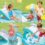 TD® Piscine pour enfant Gonflable /Aire de Jeux aquatique Alligator-Crocodile / 203 x 173 x 89 cm / Bleu et Jaune /