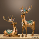TD® Statue cerf couple ensemble doré extérieur amoureux décoration maison cadeau collection figurine sculpture animaux artisanat