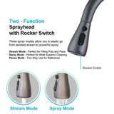 TD® Robinet à bec rétractable acier inoxydable gris pistolet nord-américain avec robinet rétractable d'arrêt d'eau à un bouton