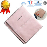 TD® Portefeuille en cuir PU Rose Femmes Rétro  Court Porte-Cartes Sac À Main Coutures  de même couler Discrets et Raffinés Chic