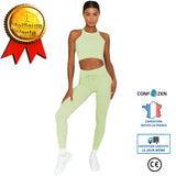 Costume de yoga décontracté couleur unie costume yoga col haut double bandoulière soutien-gorge pantalon serré sport fitness