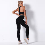 Costume  yoga noir sans couture soutien-gorge costume hanches sexy fitness yoga pantalon slim fit course soutien-gorge sport