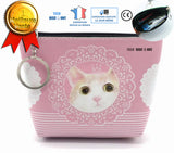TD® Femmes Filles Cuir Petit Portefeuille Porte-Monnaie Multi-Fonctions Pièces de Monnaie Originalité /Tête de Chat/ Sécurité/ Rose
