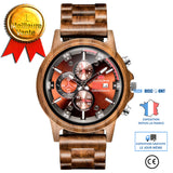 TD® Montre en noyer naturel et alliage - couleur rouge noir multifonction - apparence sportive et luxueuse montre mouvement quartz