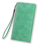 TD® Portefeuille Long Femme  Porte-Monnaie Porte-Cartes Pochettes Sac à Main de Couleur Vert Clair /Longue Anse/ Zip /en Cuir