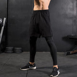 Leggings pour hommes imitant deux pièces de sport de fitness, entraînement de course à pied, pantalon décontracté extensible