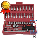 TD® Boite / Caisse à Outils 46 Pièces Kit de Clés Dynamométriques à Cliquet 1-4-inch Set Durable Spanner Socket Set Rouge et Compact