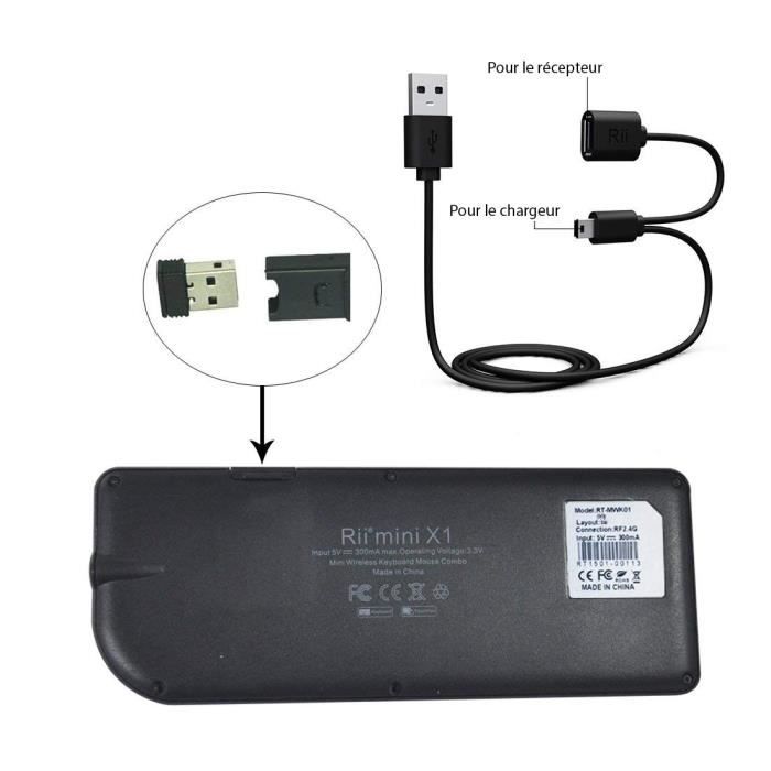 TD® Mini Clavier sans fil (QWERTY) 2,4 GHz avec Touchpad pour PC, PAD, XBox 360, PS3, TV box Google Android, HTPC, IPTV NOIR