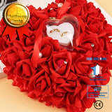 TD® Porte Alliance en forme de Cœur en Roses Rouges/ Boîte avec Coussin porte Bague Anneaux Mariage Fiançailles