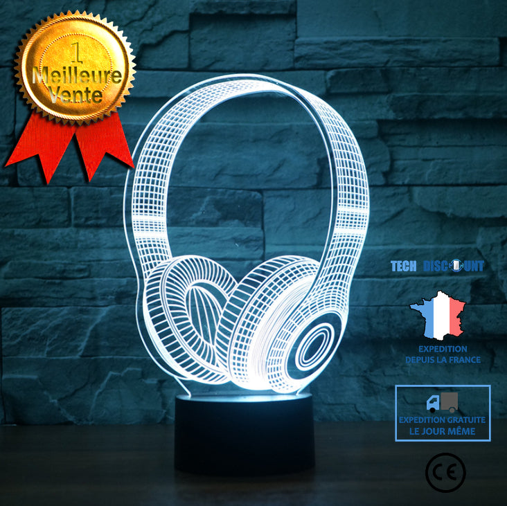 TD® 3D Optique LED Veilleuse 3D LED Night Light Music Headset avec 7 couleurs de lumière pour la décoration de la maison lampe Amazi