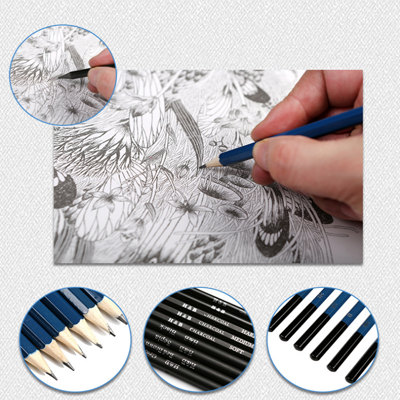 Ensemble d'outils de peinture 48 pièces de crayon à croquis ensemble d'outils peinture Fournitures de papeterie d'art profess