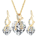 TD®  Parure Plaqué Or jaune Pendentif Coeur Zircon Cristal  Strass Ensemble Bijoux /Collier/ Paire Boucles d'Oreilles /Cadeau Femme