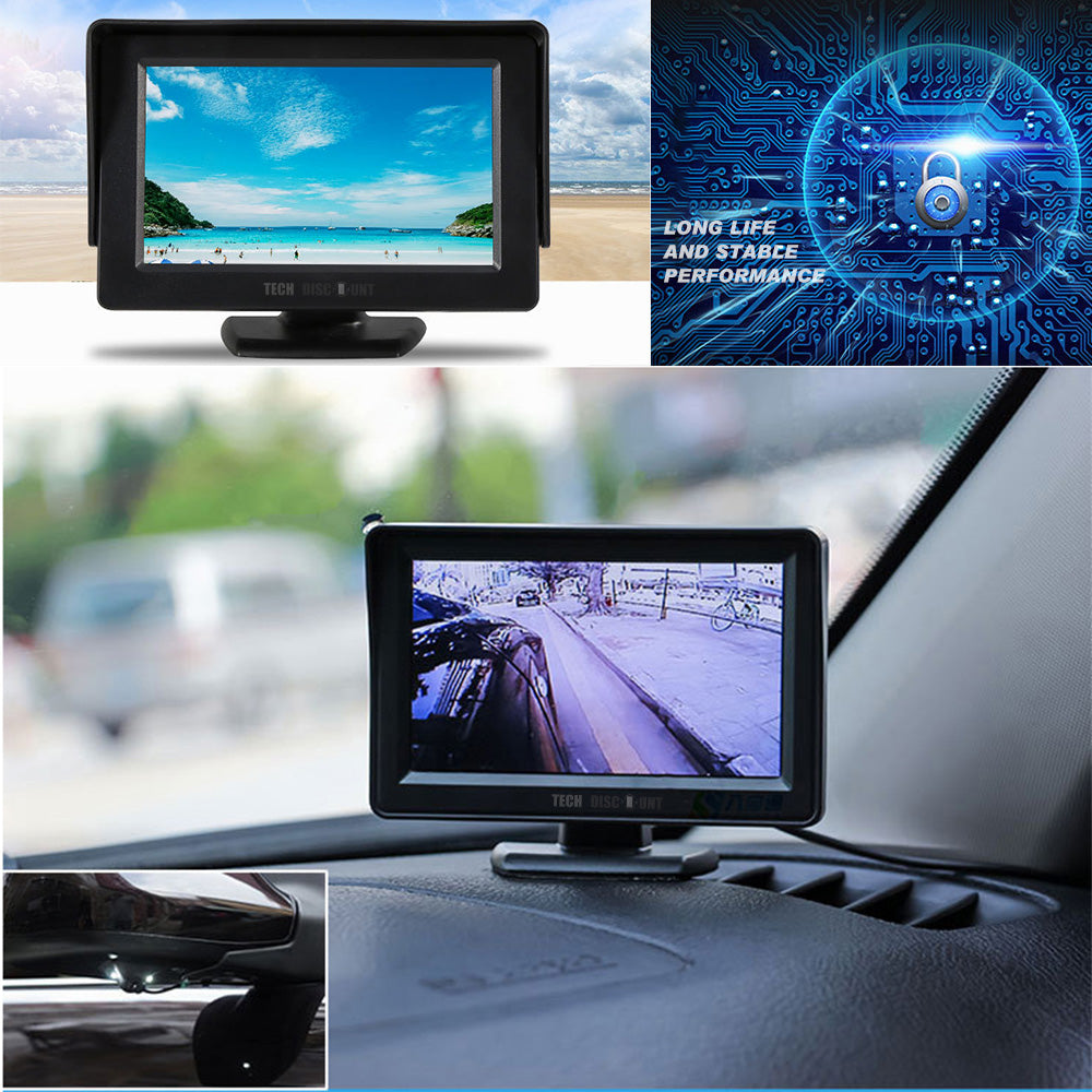 TD® Moniteur de voiture haute définition de 4,3 pouces sans caméra Camion noir inversant la vue arrière moniteur LCD haute définitio