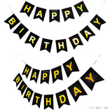 TD® bannière de joyeux anniversaire noir et or happy birthday décoration de fête banderole décor jour pour filles garçons adultes