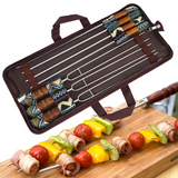 TD® Barbecue en plein air brochette viande ustensiles acier inoxydable en forme de U manche en bois pique-nique 7 pièces combinaison