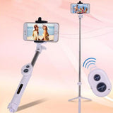 TD® Télescopique tripode Self-stick blanc - Trépied Bluetooth selfie stick bleu - Canne à selfie pour divers modèles