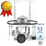 TD®  Support de casserole en métal de couleur noire avec 10 crochets Organisateur de rangement pour ustensiles de cuisine