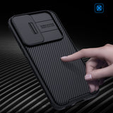 TD® Coque de téléphone à glissière en fibre de carbone pour Samsung Galaxy S22 + Lunettes de protection Confidentialité TPU Colle so