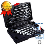 TD® Boite / Caisse à Outils Jeu de 12 Clés À Cliquet Métrique Molette Réversible Mixtes Outil Clé Mixtes Dent Plate 8-19mm Compactes