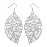 TD® Boucles d'Oreilles en Forme de Feuille Intérieur Motifs Creux en Dentelle Mode Bijoux Argent Plaqué 925  Femmes Cadeaux