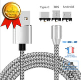 TD® Argent 2M 360 ° rond Magnétique Adaptateur USB Type-C / IOS / Câble chargeur rapide pour tous les Smartphone 25453