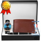 TD®  Coffret Cadeau Montre Homme+Portefeuille+Stylo - Quartz - Etanche - Date Calendrier -Cuir- Noel