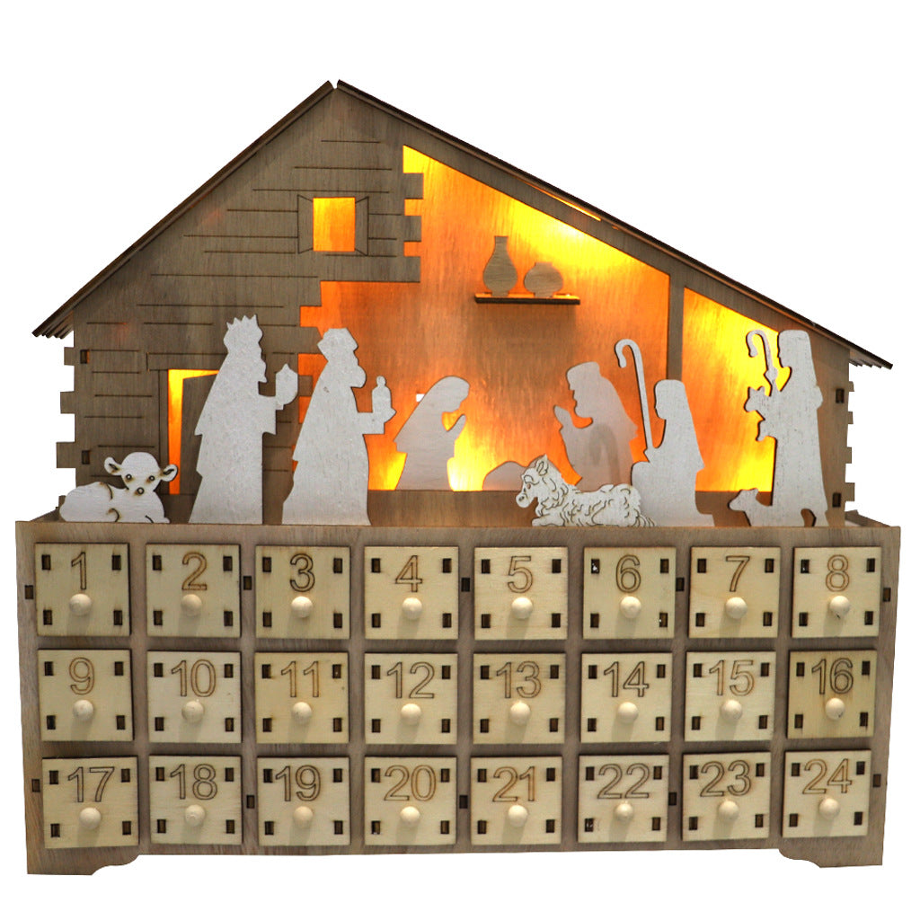 INN® Armoire de calendrier de lumière LED de Noël en bois Crèche de la Nativité Calendrier de bureau en bois décoratif Ornements  co
