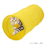 TD® Tunnel pour chat adulte jouet jardin jaune deux voies pliable chaton chiot lapin avec deux boules suspendues litière polyester