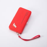 TD® Portefeuille Long en Cuir PU Rouge pour Femme Porte-Monnaie en Cuir Porte-Cartes Détails Chaussure à Talon /Fleurs Dorées/ Anse