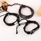 TD® Bracelet en cuir tissé rétro simple de style européen et américain Bracelet en cuir de guitare en alliage Combinaison multicouch
