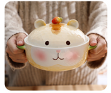 TD® Bol de nouilles en céramique mignon pour enfants Bol de hamster aux fraises de dessin animé