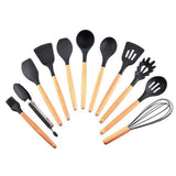 TD® 11 pièces ustensiles de cuisine Durable résistant à la chaleur Silicone poignée en bois louche à soupe antiadhésive  BARBECUE