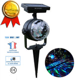 TD® Lampe Solaire d’Extérieur à Rotation / Projection de Lumière Colorées Rouge Bleue Verte LED/ Chargement Solaire