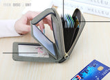 TD® Porte-Monnaie en Cuir PU de Couleur Unie Noir pour Femmes Portefeuille Porte-Cartes/ Double Fermetures Zip et Bouton à Pression