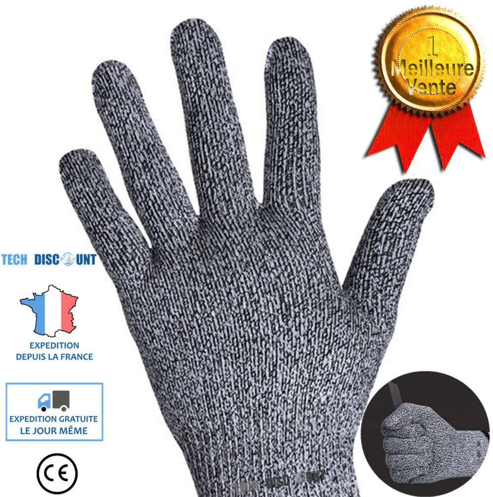 TD® gant anti coupure cuisine alimentaire boucherie gris fibre niveau 5 haute resistance couteaux ustensile accessoire ergonomique