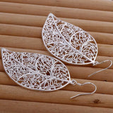 TD® Boucles d'Oreilles en Forme de Feuille Intérieur Motifs Creux en Dentelle Mode Bijoux Argent Plaqué 925  Femmes Cadeaux