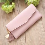 TD® Portefeuille Femmes Simple Long Porte-monnaie Porte-cartes  Franges Sac main  Rose Pale Pendentif Cœur Forme Enveloppe Épuré