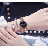 TD® Coffret Cadeau Femme - une Montre à Quartz +  un Bracelet Fleur Rose - Vintage Mode - Chronologie - Acier - Or Rose